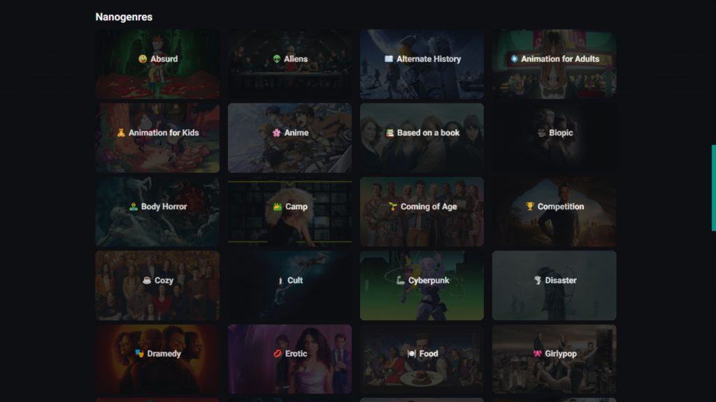 portfólio de séries no serializd divididos por gênero