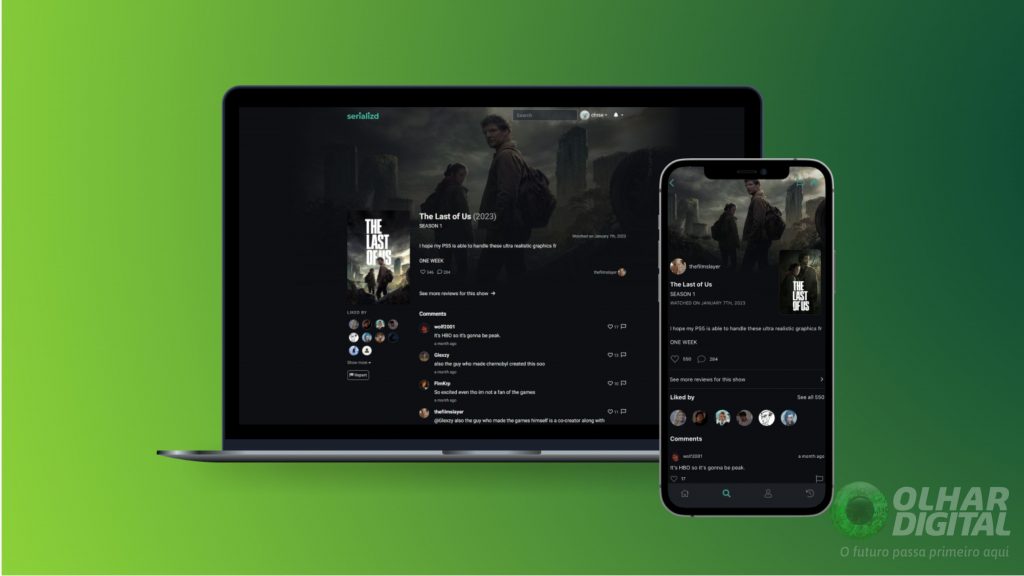 Site e aplicativo do software Serializd, que auxilia a organizar as séries assistidas