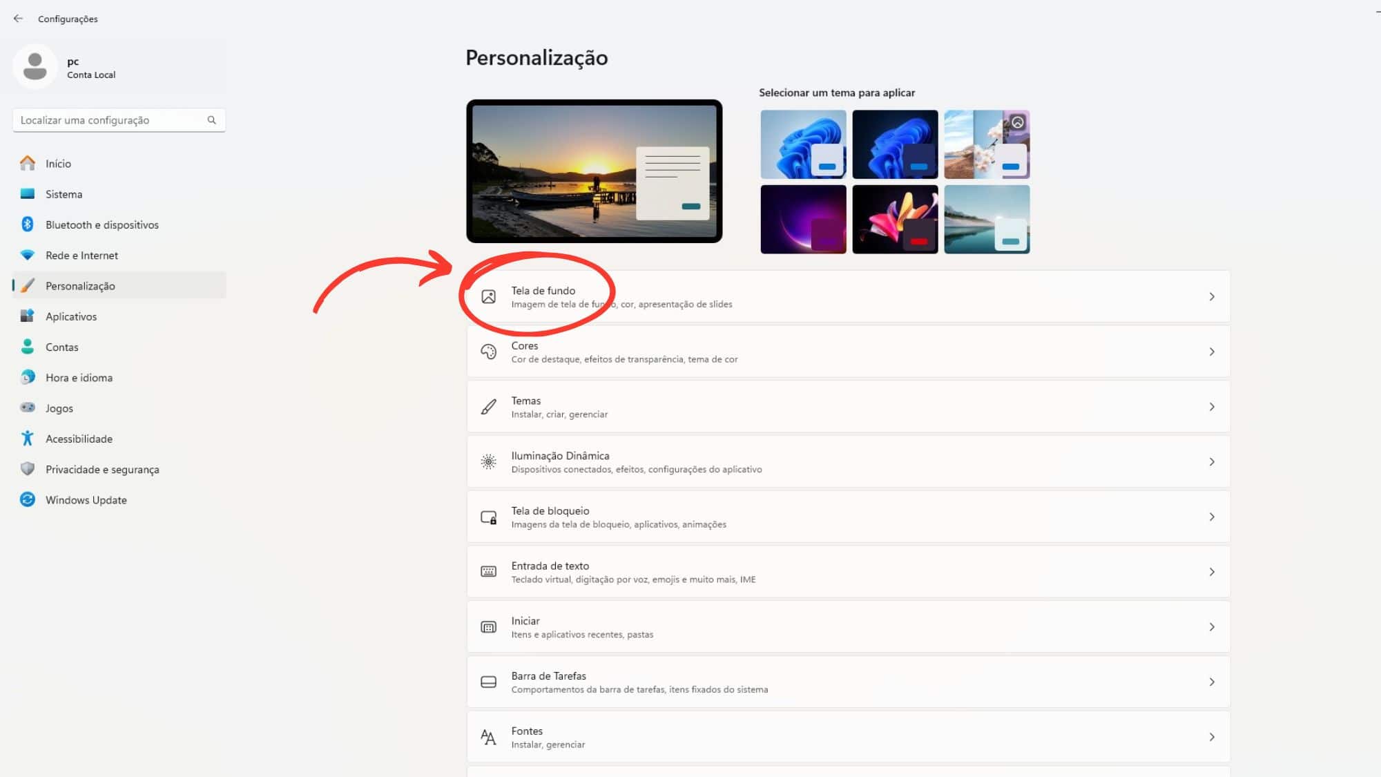 Como colocar plano de fundo no Windows 11 - Passo 2