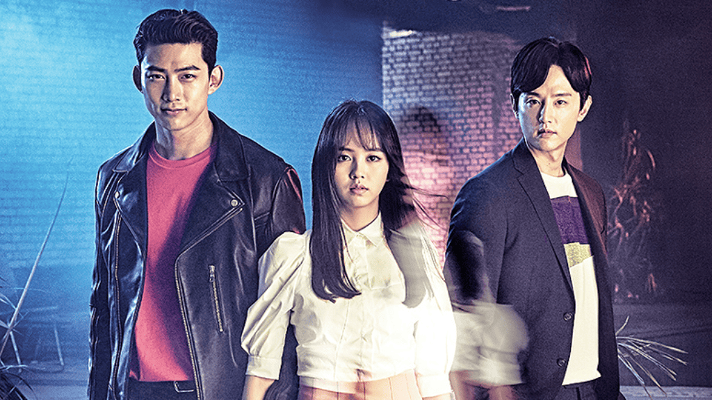 Imagem promocional do dorama Lutando Contra Fantasmas, com os protagonistas lado a lado em clima de ação e mistério