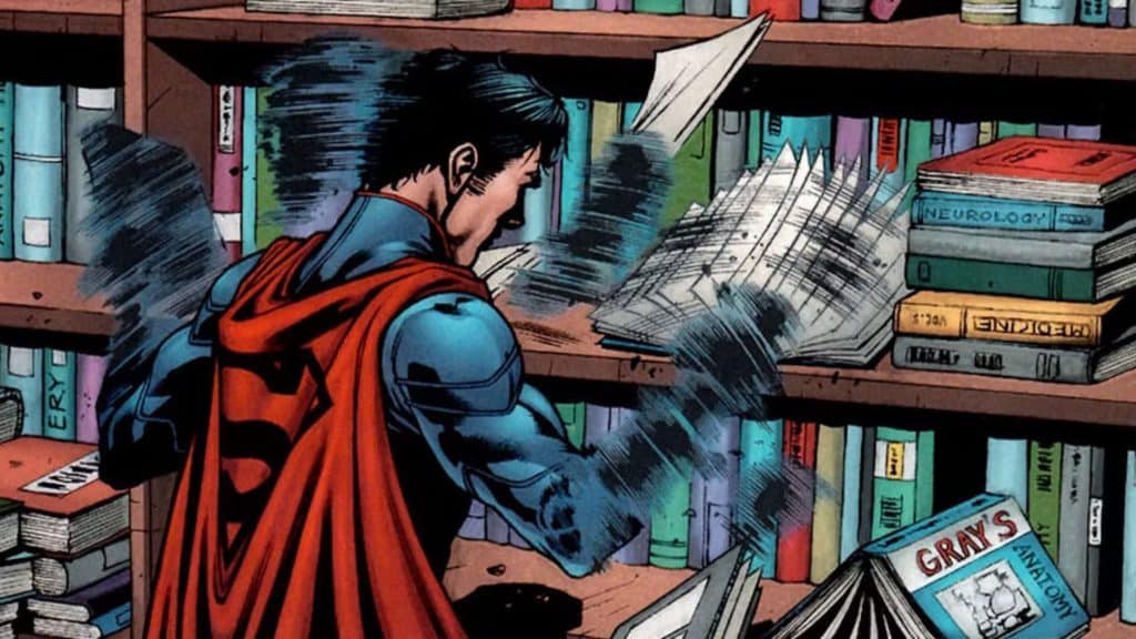 superman lendo livros rapidamente