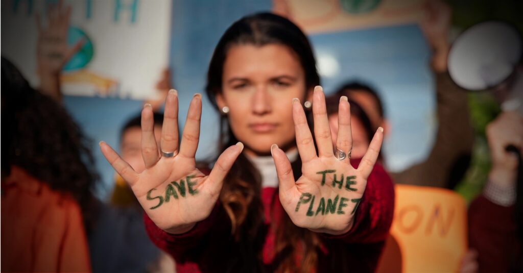 Mulheres em protesto contra mudanças climáticas