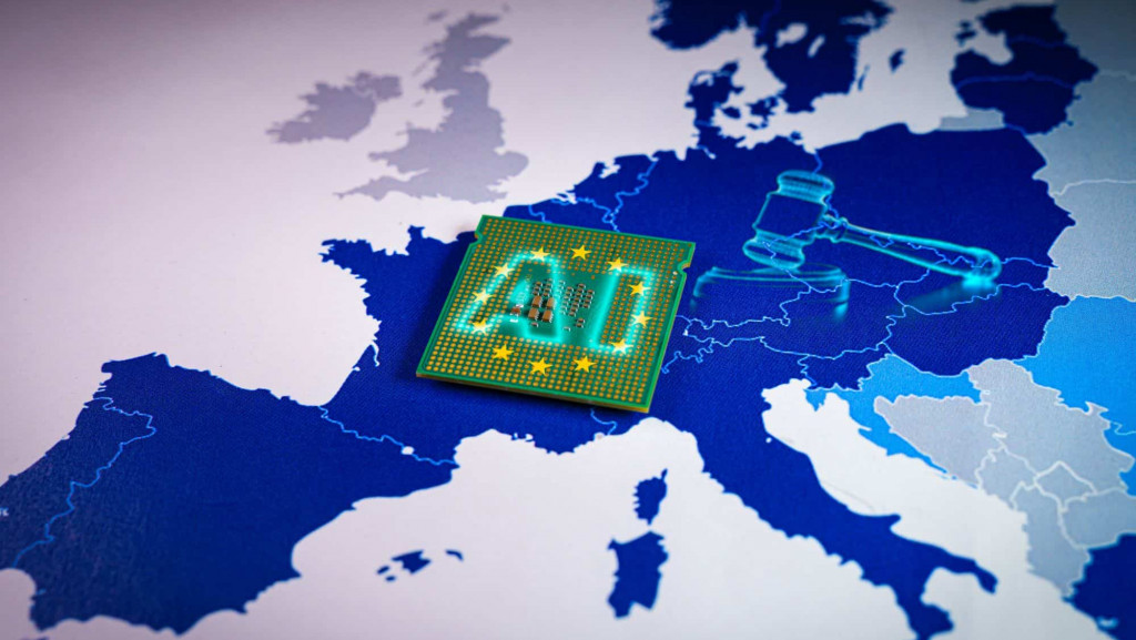 Mapa da Europa em azul, com os dizeres "AI" em cima