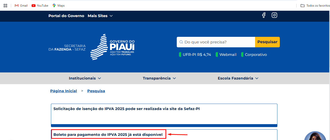 2º passo para consultar o IPVA no site da Secretaria da Fazenda do Piauí