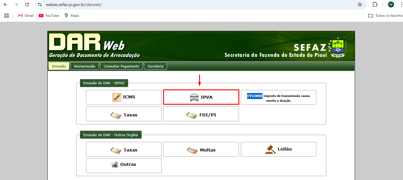 4º passo para consultar o IPVA no site da Secretaria da Fazenda do Piauí