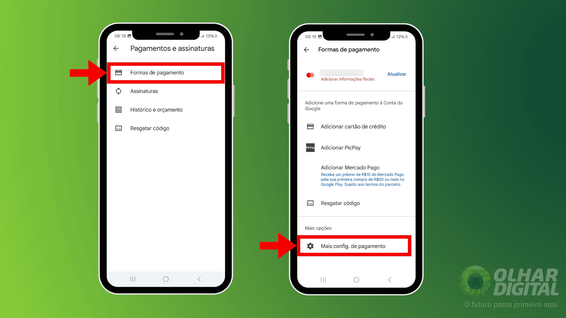 Quarto passo para cadastrar cartão de crédito na Play Store