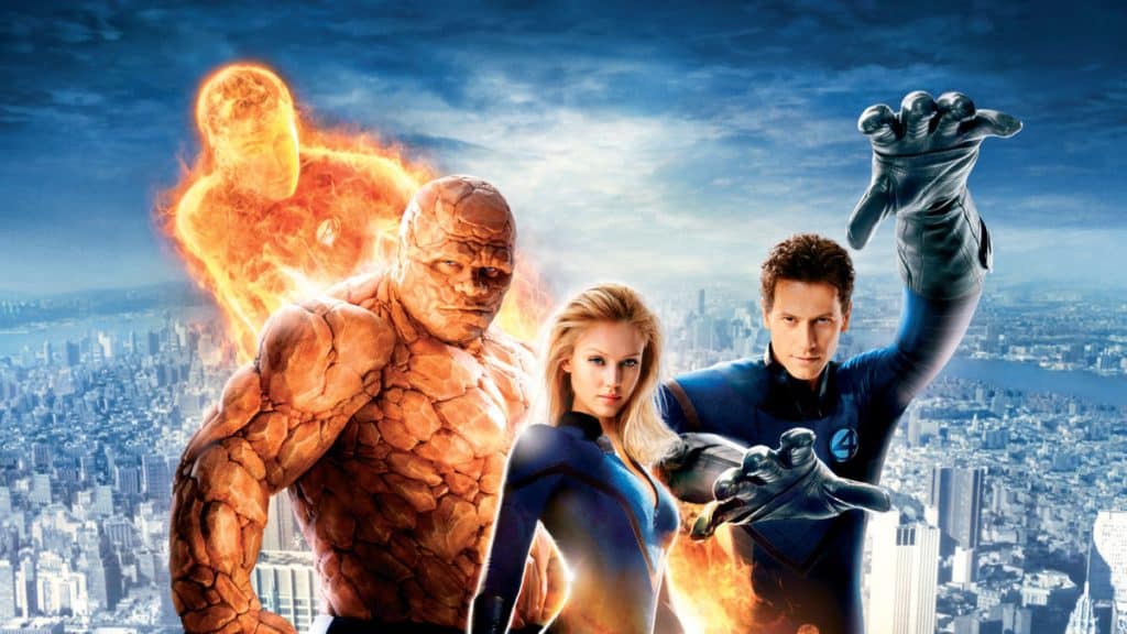 imagem mostra o elenco do filme QUARTETO FANTÁSTICO de 2005