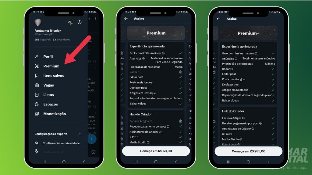Como acessar a opção de plano Premium no X