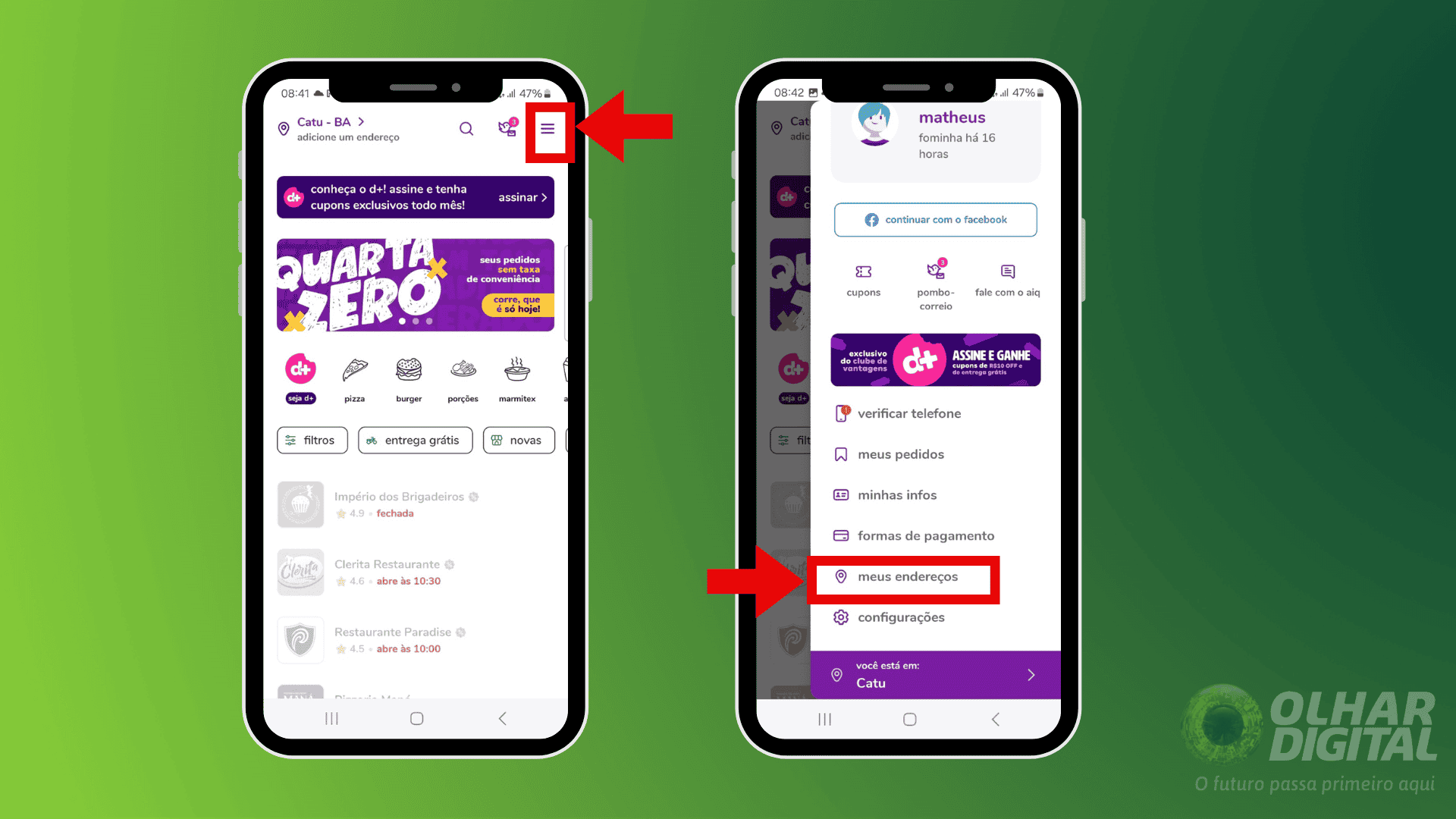 Passo 1 para adicionar endereço no aiqfome