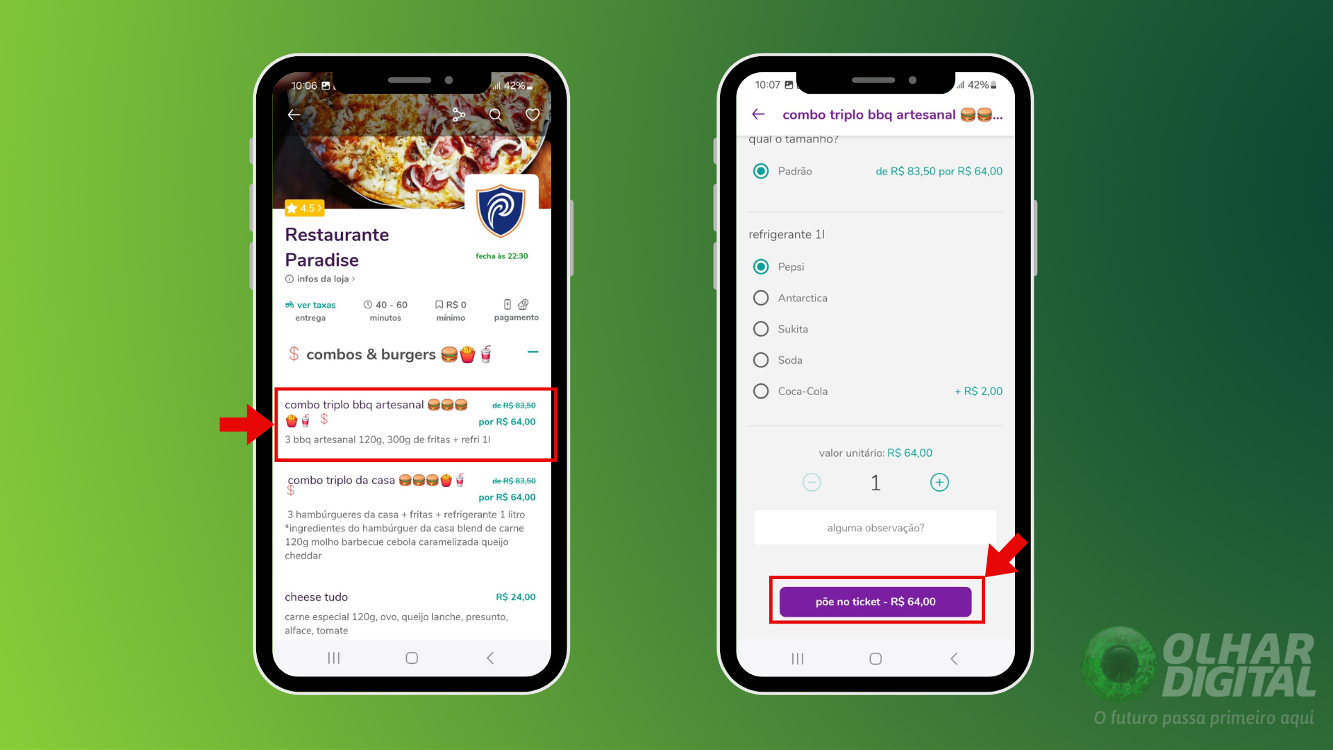 Passo 2 para fazer pedido no aiqfome
