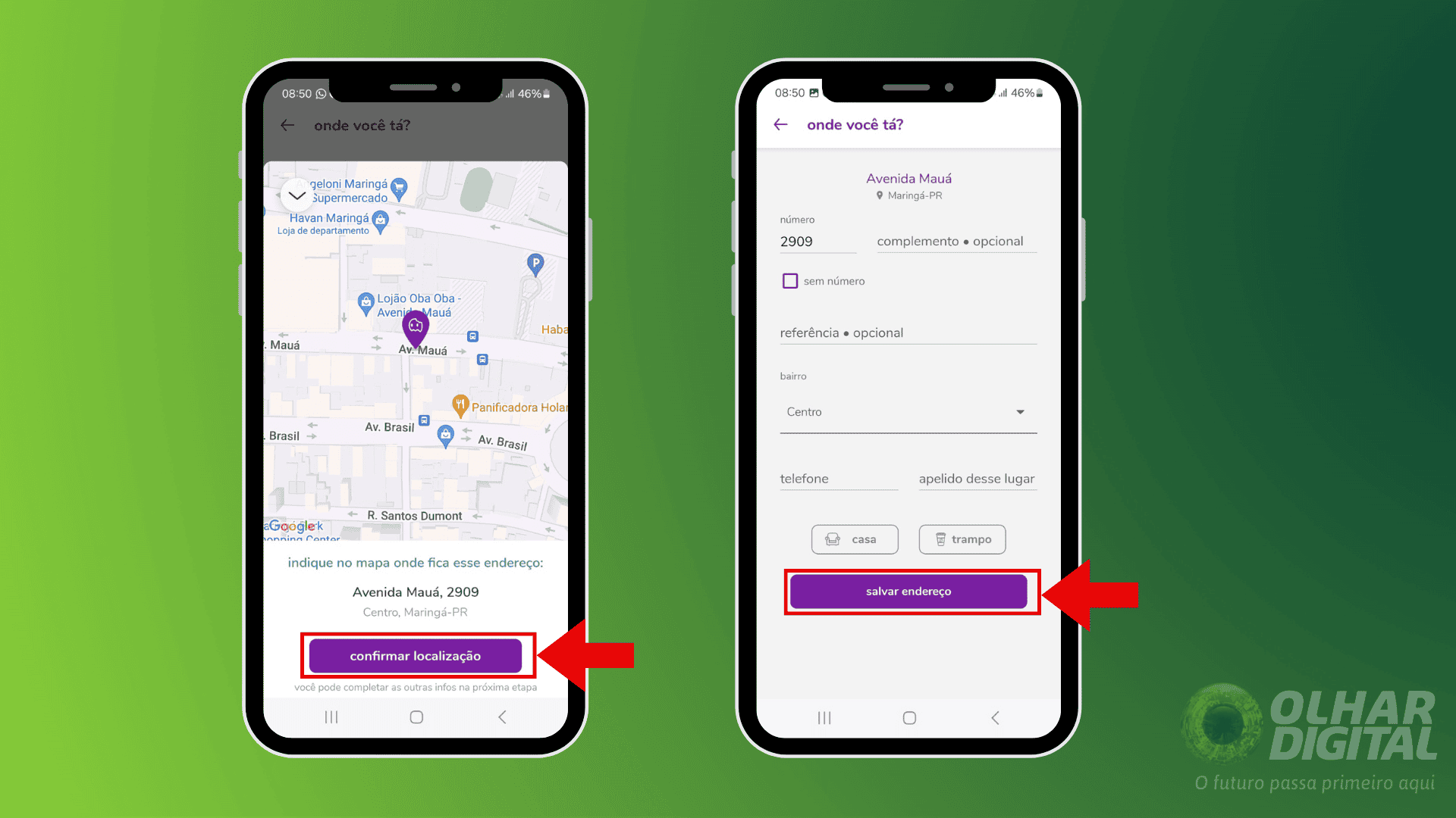 Passo 3 para adicionar endereço no aiqfome