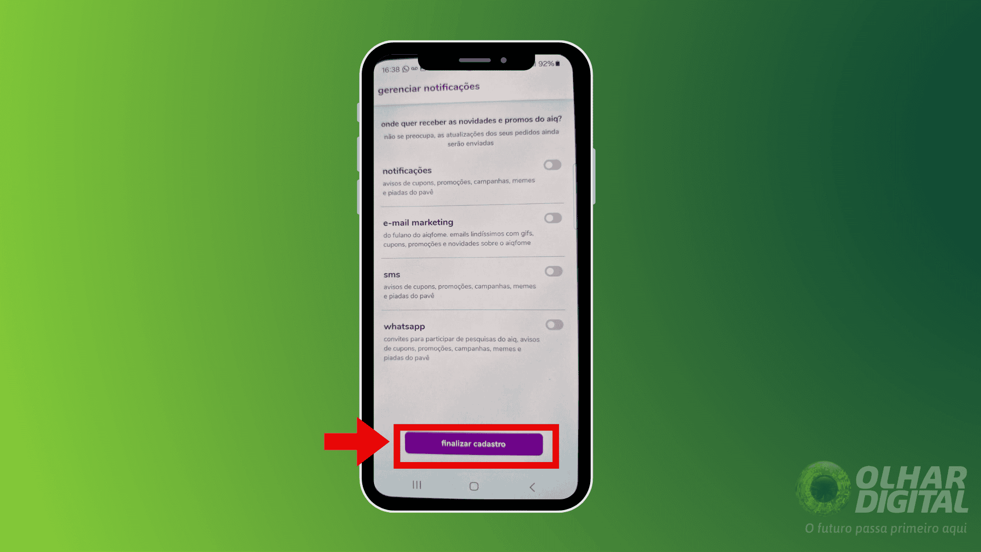 Passo 4 para criar conta no aiqfome