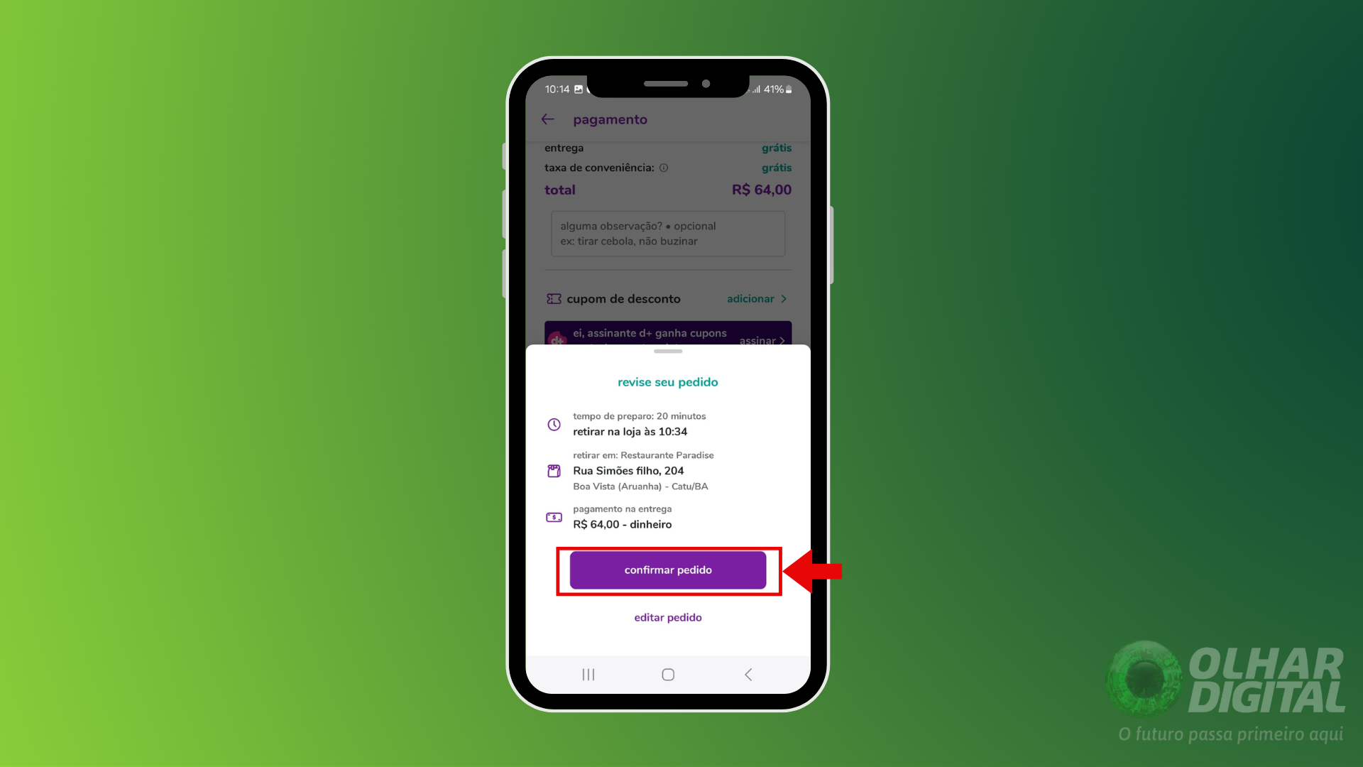 Passo 6 para fazer pedido no aiqfome
