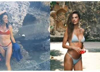 Alessandra Ambrósio mostra viagem de biquini