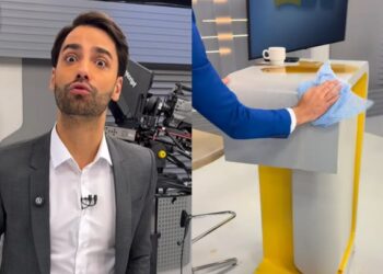 Apresentador da Globo derruba café na bancada e vídeo viraliza